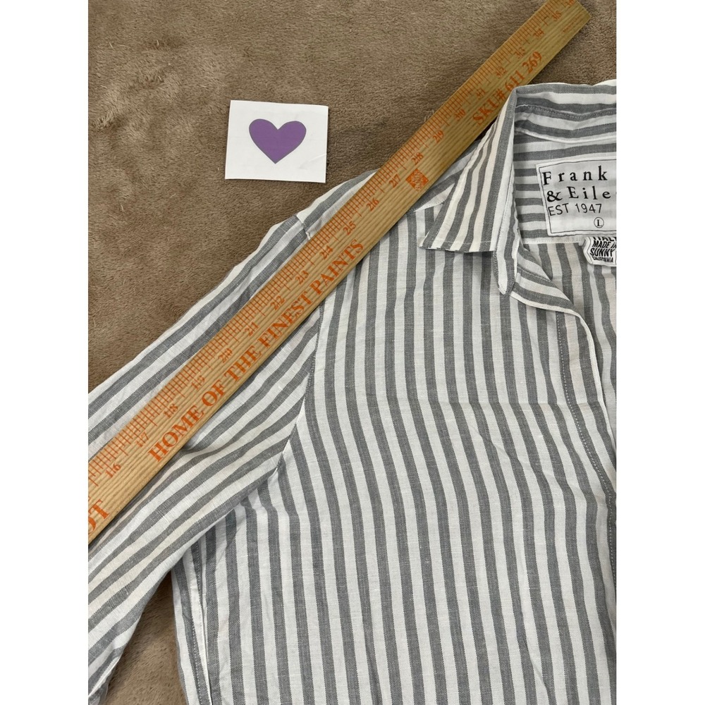 Frank & Eileen Mary Shirt Dress Womens L Gray White Linen Cotton Striped L/S EUC - Picture 8 of 8